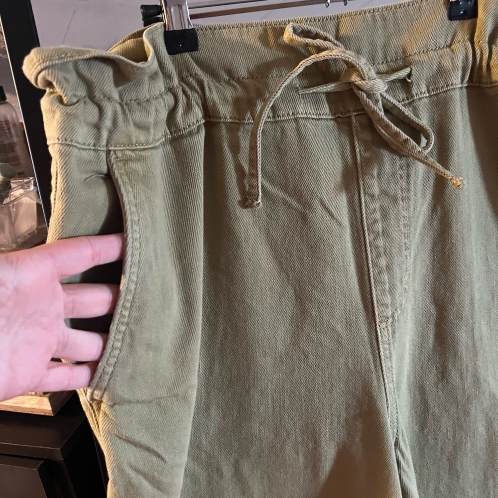 Green Wide Leg Drawstring Jeans